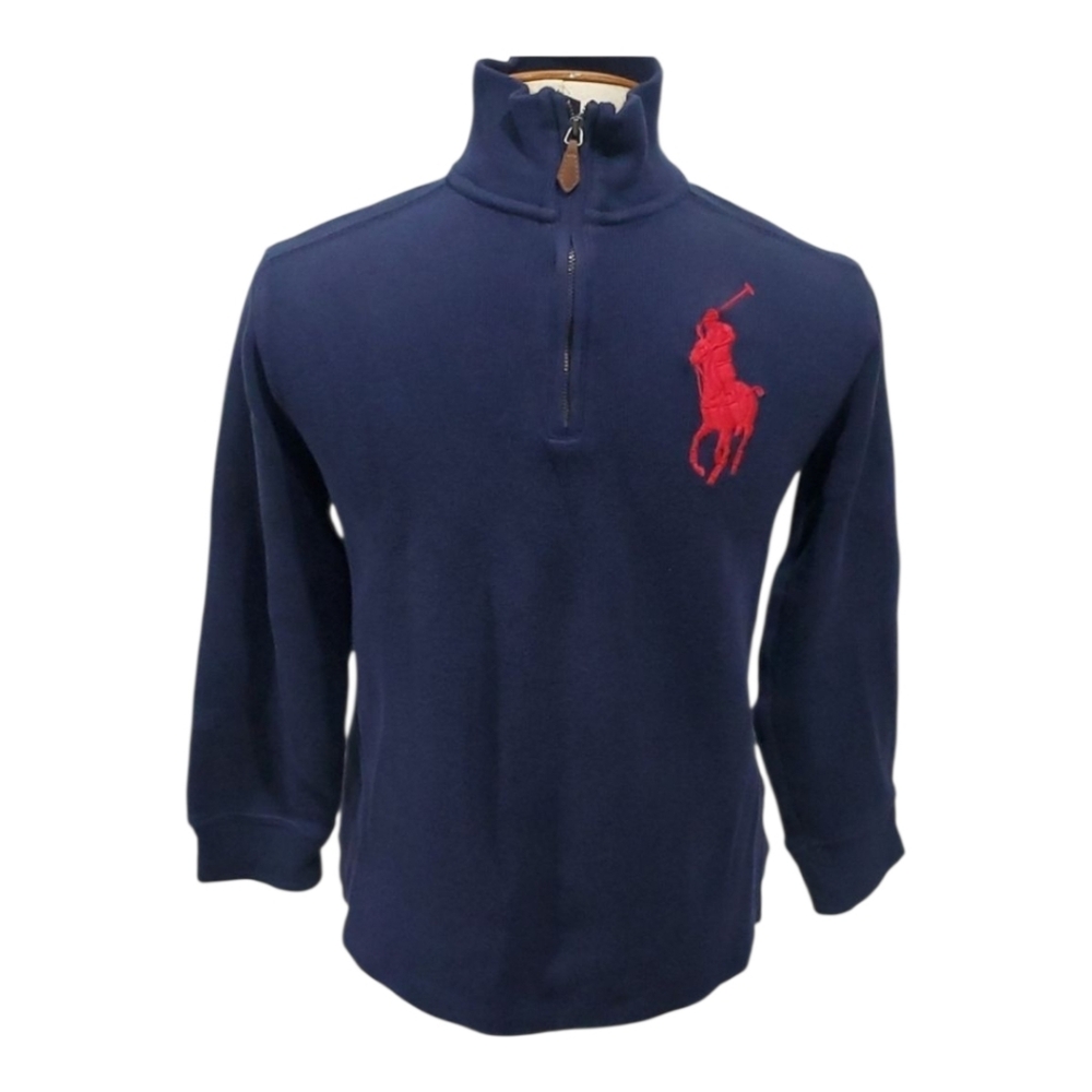 Polo Ralph Lauren Half Zip Sweater Navy Big Red Pony Medium 10-12